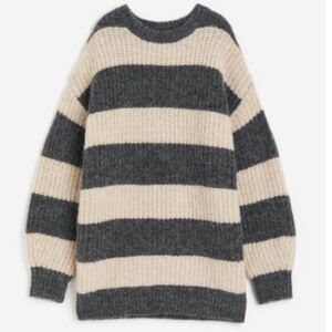 H&M oversized gray and off white stripe soft chunky sweater NWT